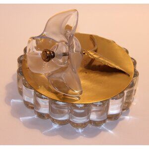Vtg Heisey Crystolite 7" Glass Trinket Box with 3D Flower Accent